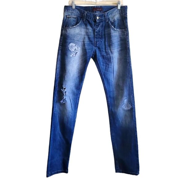 Zara Men's Blue Denim Distress Jeans Sz 32x34 - Picture 1 of 10